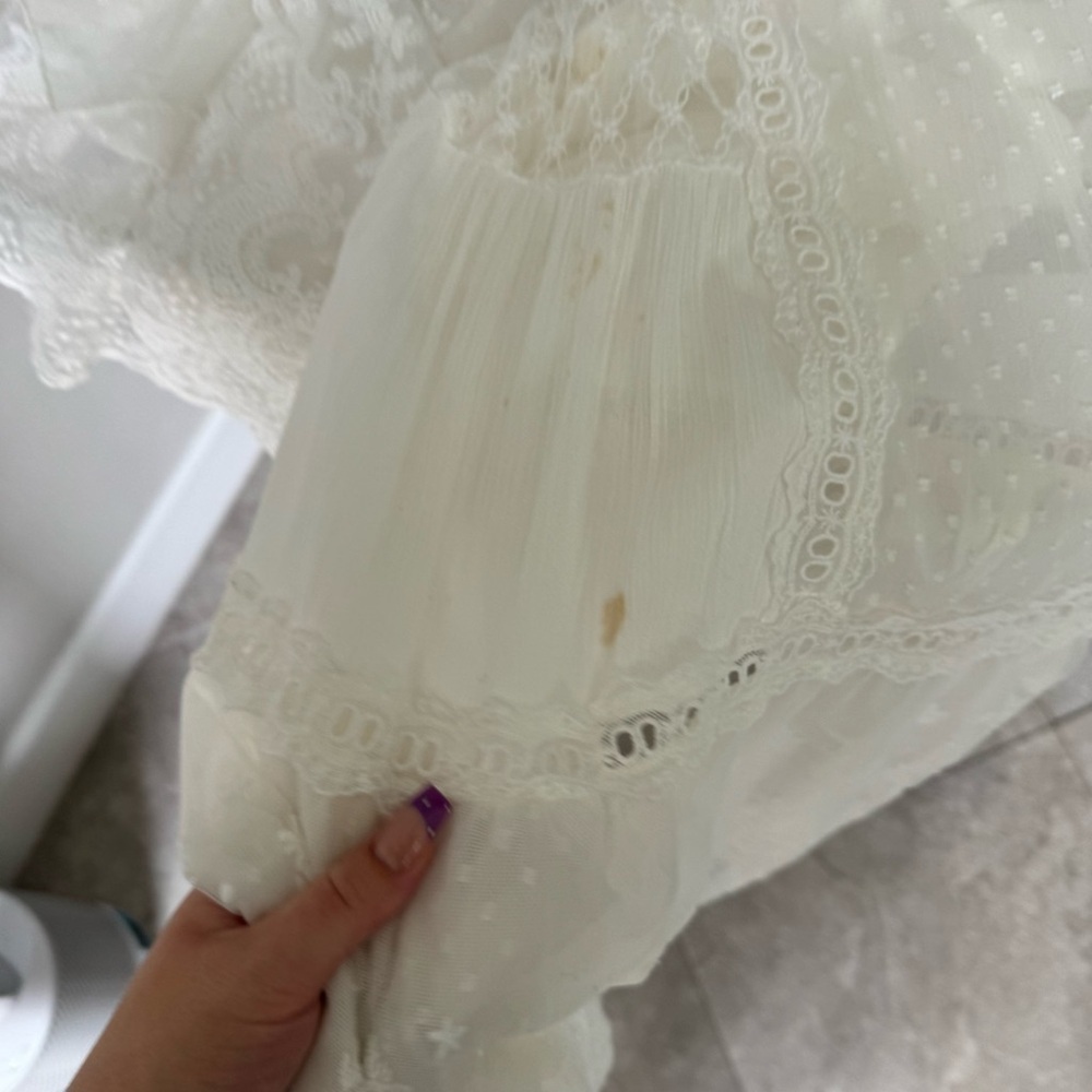 Free People Tina Lace Ivory Smocked Peasant Maxi Dress Size Small - Picture 5 of 6